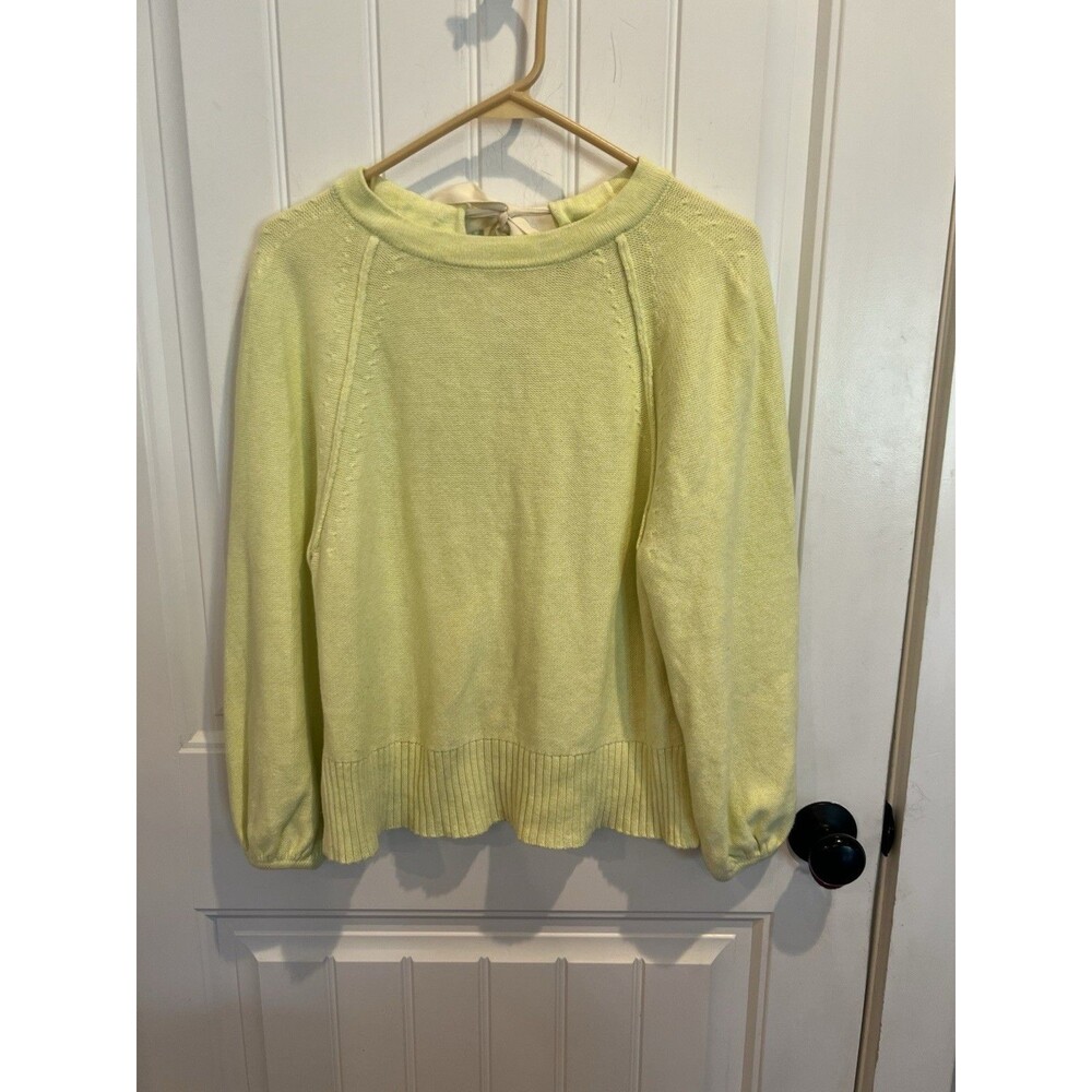 Anthropologie XS Light Yellow Open Back Knit Sweater Balloon Sleeve Pullover
